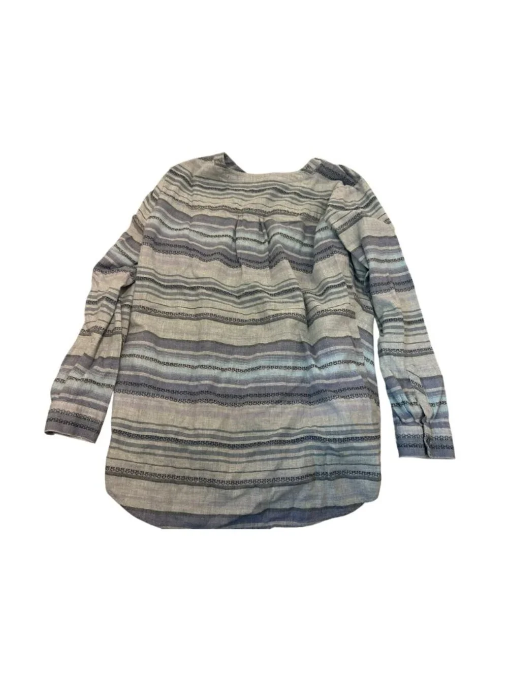 J. Jill Womens Top L Blue Gray Striped Button Long Sleeve 100% Cotton Aztec Boho - Picture 2 of 7
